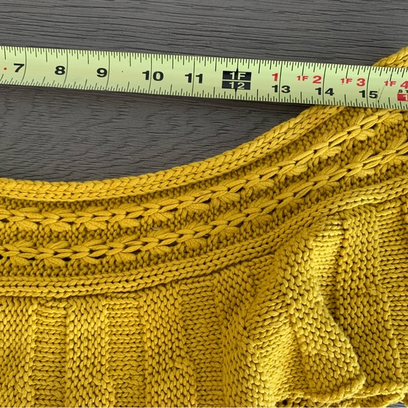Anthropologie Sweater Size M P Marigold Yellow Cotton Off Shoulder Wide Neck - Picture 8 of 15